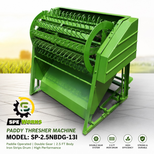 Paddle Operated Paddy Thresher Machine Double Gear Complete 2.5 FT Body Iron Strips Drum