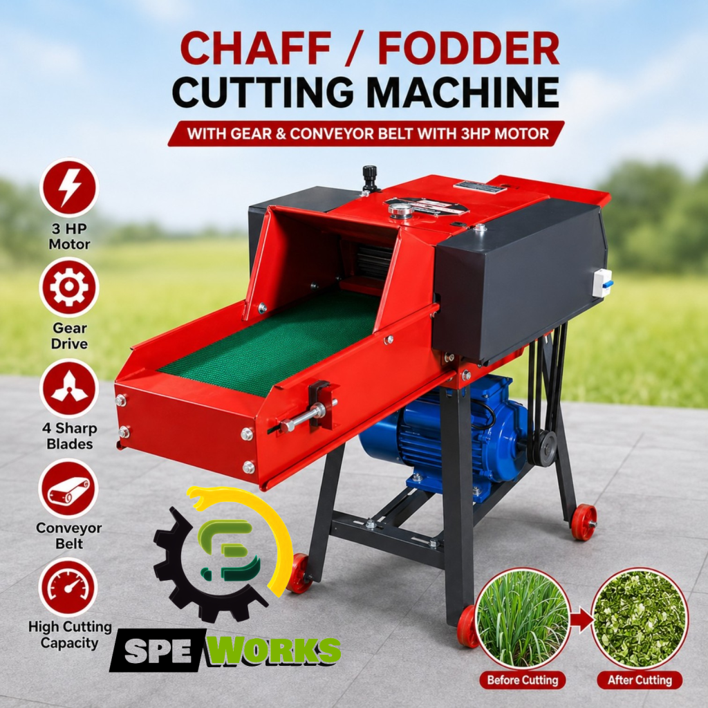 Heavy Duty Chaff Cutter / Fodder Cutting Machine With Gear & Conveyor Belt With 3HP Motor