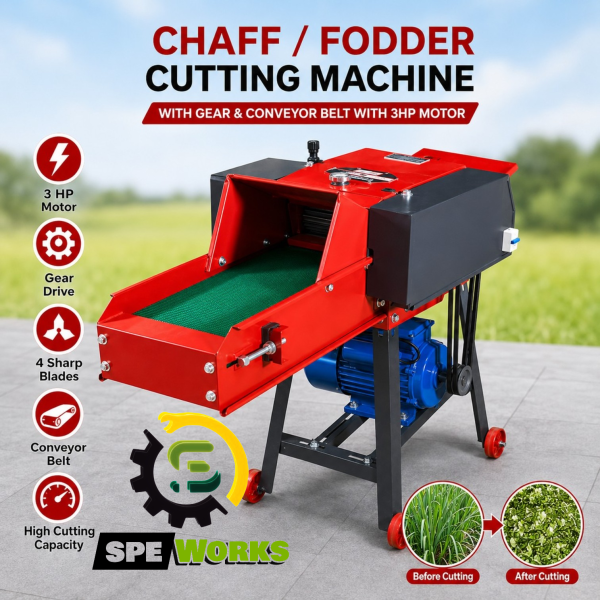 Heavy Duty Chaff Cutter / Fodder Cutting Machine With Gear & Conveyor Belt With 3HP Motor