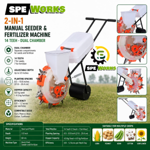 2-in-1 Manual Seeder & Fertilizer Machine - 14 Teeth Dual Chamber Hand - Push Precision Planter
