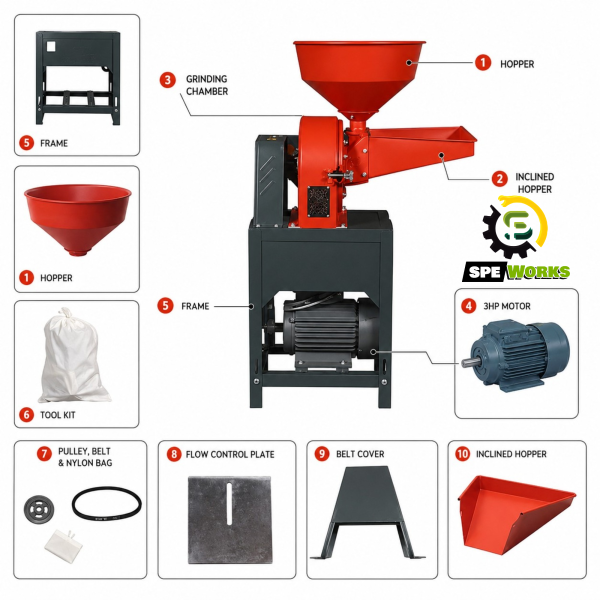 Disc Mill / Flour Mill / Pulverizer Machine / Masala Grain & Spice Grinder With 3Hp Motor
