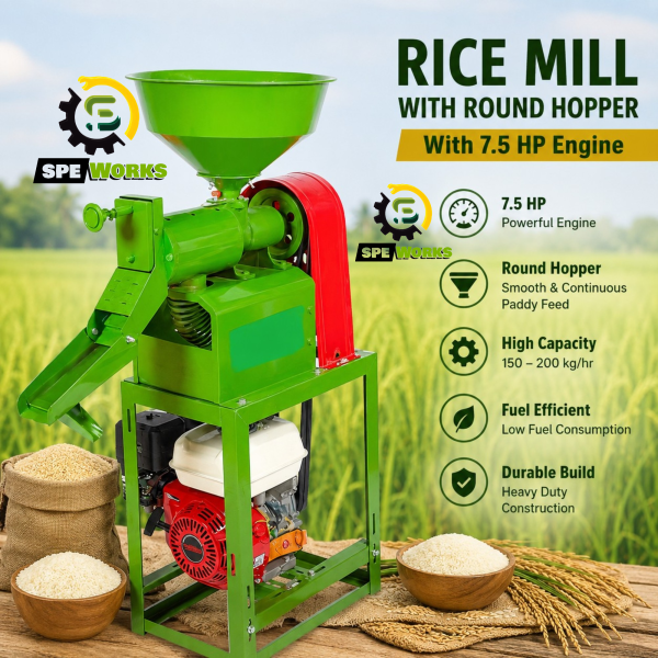 Domestic Mini Rice Mill With 7.5 HP Petrol Engine