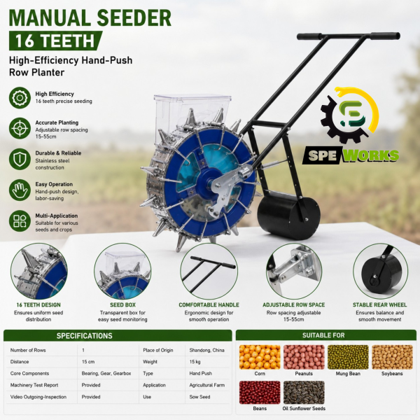 Manual Seeder 16 Teeth High-Efficiency Hand-Push Row Planter-Corrosion Resistant & Durable